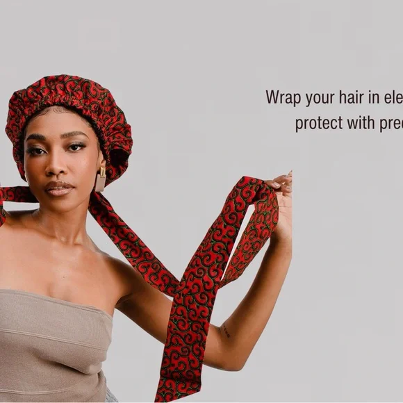 Ankara Satin Bonnet Silk Cap Hair Bonnet for Sleeping, for Women Long Curly Hair - Picture 4 of 5